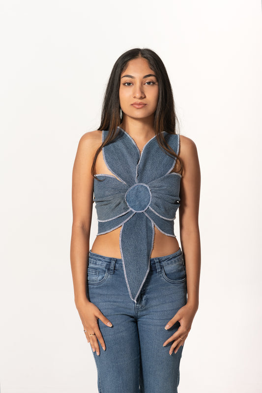 Denim Flower Top